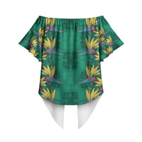 Hawaii Waikiki King Off Shoulder Wrap Waist Top Green Quilt With Pua Manu LT05 - Polynesian Pride