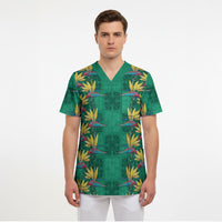 Hawaii Waikiki King Scrub Top Green Quilt With Pua Manu LT05 - Polynesian Pride