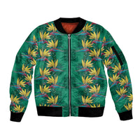 Hawaii Waikiki King Sleeve Zip Bomber Jacket Green Quilt With Pua Manu LT05 Unisex Green - Polynesian Pride
