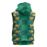 Hawaii Waikiki King Sleeveless Zip Hoodie Green Quilt With Pua Manu LT05 - Polynesian Pride