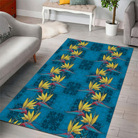 Hawaii Waikiki King Area Rug Blue Quilt With Pua Manu LT05 - Polynesian Pride