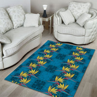 Hawaii Waikiki King Area Rug Blue Quilt With Pua Manu LT05 - Polynesian Pride