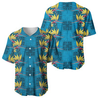 Hawaii Waikiki King Baseball Jersey Blue Quilt With Pua Manu LT05 - Polynesian Pride