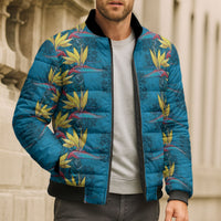 Hawaii Waikiki King Bomber Puffer Jacket Blue Quilt With Pua Manu LT05 - Polynesian Pride