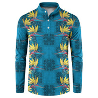 Hawaii Waikiki King Button Sweatshirt Blue Quilt With Pua Manu LT05 Blue - Polynesian Pride