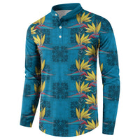 Hawaii Waikiki King Button Sweatshirt Blue Quilt With Pua Manu LT05 - Polynesian Pride