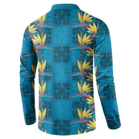 Hawaii Waikiki King Button Sweatshirt Blue Quilt With Pua Manu LT05 - Polynesian Pride