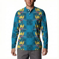 Hawaii Waikiki King Button Sweatshirt Blue Quilt With Pua Manu LT05 - Polynesian Pride