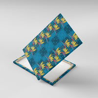 Hawaii Waikiki King Canvas Wall Art Blue Quilt With Pua Manu LT05 With Frame Blue - Polynesian Pride