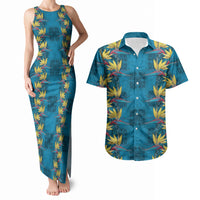 Hawaii Waikiki King Couples Matching Tank Maxi Dress and Hawaiian Shirt Blue Quilt With Pua Manu LT05 Blue - Polynesian Pride
