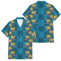 Hawaii Waikiki King Family Matching Long Sleeve Bodycon Dress and Hawaiian Shirt Blue Quilt With Pua Manu LT05 Dad's Shirt - Short Sleeve Blue - Polynesian Pride