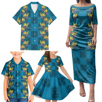 Hawaii Waikiki King Family Matching Puletasi and Hawaiian Shirt Blue Quilt With Pua Manu LT05 - Polynesian Pride