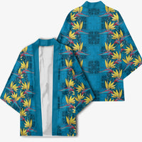 Hawaii Waikiki King Kimono Blue Quilt With Pua Manu LT05 - Polynesian Pride