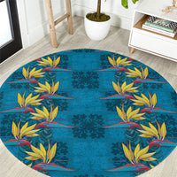 Hawaii Waikiki King Round Carpet Blue Quilt With Pua Manu LT05 Blue - Polynesian Pride