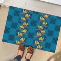 Hawaii Waikiki King Rubber Doormat Blue Quilt With Pua Manu LT05 - Polynesian Pride