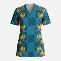 Hawaii Waikiki King Scrub Top Blue Quilt With Pua Manu LT05 Adult Blue - Polynesian Pride