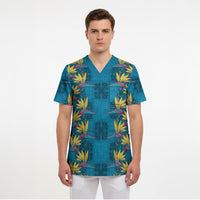 Hawaii Waikiki King Scrub Top Blue Quilt With Pua Manu LT05 - Polynesian Pride