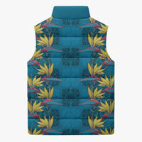 Hawaii Waikiki King Sleeveless Puffer Jacket Blue Quilt With Pua Manu LT05 - Polynesian Pride