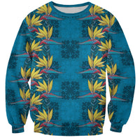 Hawaii Waikiki King Sweatshirt Blue Quilt With Pua Manu LT05 Unisex Blue - Polynesian Pride