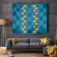 Hawaii Waikiki King Tapestry Blue Quilt With Pua Manu LT05 Blue - Polynesian Pride