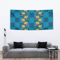 Hawaii Waikiki King Tapestry Blue Quilt With Pua Manu LT05 - Polynesian Pride