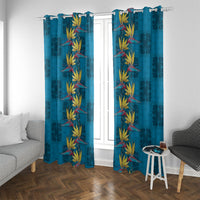 Hawaii Waikiki King Window Curtain Blue Quilt With Pua Manu LT05 With Grommets Blue - Polynesian Pride