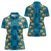 Hawaii Waikiki King Women Polo Shirt Blue Quilt With Pua Manu LT05 - Polynesian Pride