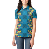 Hawaii Waikiki King Women Polo Shirt Blue Quilt With Pua Manu LT05 - Polynesian Pride