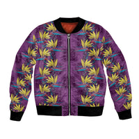 Hawaii Waikiki King Bomber Jacket Purple Quilt With Pua Manu LT05 Unisex Purple - Polynesian Pride