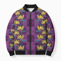 Hawaii Waikiki King Bomber Puffer Jacket Purple Quilt With Pua Manu LT05 Unisex Purple - Polynesian Pride