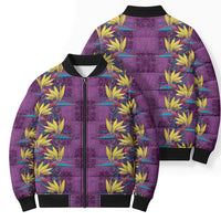 Hawaii Waikiki King Bomber Puffer Jacket Purple Quilt With Pua Manu LT05 - Polynesian Pride