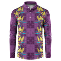 Hawaii Waikiki King Button Sweatshirt Purple Quilt With Pua Manu LT05 Purple - Polynesian Pride
