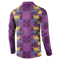 Hawaii Waikiki King Button Sweatshirt Purple Quilt With Pua Manu LT05 - Polynesian Pride