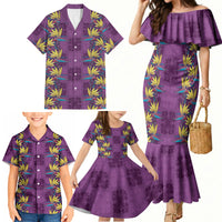 Hawaii Waikiki King Family Matching Mermaid Dress and Hawaiian Shirt Purple Quilt With Pua Manu LT05 - Polynesian Pride