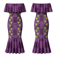 Hawaii Waikiki King Family Matching Mermaid Dress and Hawaiian Shirt Purple Quilt With Pua Manu LT05 Mom's Dress Purple - Polynesian Pride