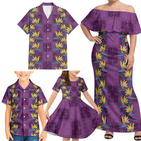 Hawaii Waikiki King Family Matching Off Shoulder Maxi Dress and Hawaiian Shirt Purple Quilt With Pua Manu LT05 - Polynesian Pride
