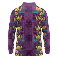 Hawaii Waikiki King Long Sleeve Polo Shirt Purple Quilt With Pua Manu LT05 - Polynesian Pride