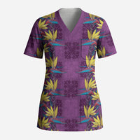 Hawaii Waikiki King Scrub Top Purple Quilt With Pua Manu LT05 Adult Purple - Polynesian Pride