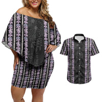 Hawaii Queen Liliuokalani Couples Matching Off Shoulder Short Dress and Hawaiian Shirt Hawaiian Lei Pua Kalaunu LT05 Black - Polynesian Pride