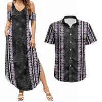 Hawaii Queen Liliuokalani Couples Matching Summer Maxi Dress and Hawaiian Shirt Hawaiian Lei Pua Kalaunu LT05 Black - Polynesian Pride
