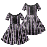 Hawaii Queen Liliuokalani Family Matching Off Shoulder Maxi Dress and Hawaiian Shirt Hawaiian Lei Pua Kalaunu LT05 Daughter's Dress Black - Polynesian Pride