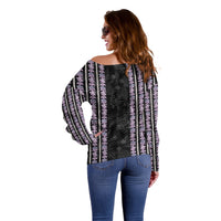 Hawaii Queen Liliuokalani Off Shoulder Sweater Hawaiian Lei Pua Kalaunu LT05 - Polynesian Pride