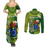 Personalized Cook Islands Couples Matching Summer Maxi Dress and Long Sleeve Button Shirts Coat Of Arms Plumeria Polynesian Turtle LT05 - Polynesian Pride