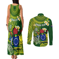 Personalized Cook Islands Couples Matching Tank Maxi Dress and Long Sleeve Button Shirts Coat Of Arms Plumeria Polynesian Turtle LT05 - Polynesian Pride