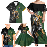 Custom South Africa And New Zealand Family Matching Off Shoulder Maxi Dress and Hawaiian Shirt Springboks And Kiwis Rugby Rivalry