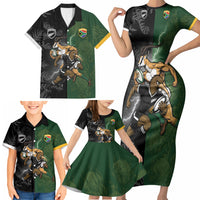Custom South Africa And New Zealand Family Matching Short Sleeve Bodycon Dress and Hawaiian Shirt Springboks And Kiwis Rugby Rivalry