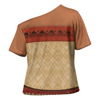 Island Elder Inspired Costume Cross Shoulder Shirt Polynesian Tribal Pattern