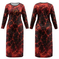 Lava Monster Costume Couples Matching Long Sleeve Bodycon Dress and Hawaiian Shirt Fiery Lava Spiral
