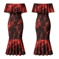 Lava Monster Costume Couples Matching Mermaid Dress and Hawaiian Shirt Fiery Lava Spiral