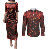 Lava Monster Costume Couples Matching Puletasi and Long Sleeve Button Shirt Fiery Lava Spiral